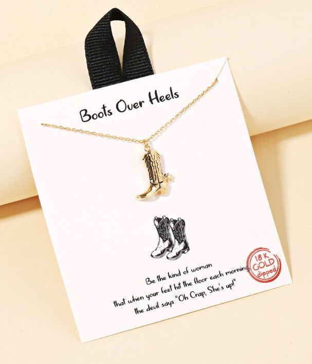 Gold Dipped Western Cowboy Boots Pendant Necklace