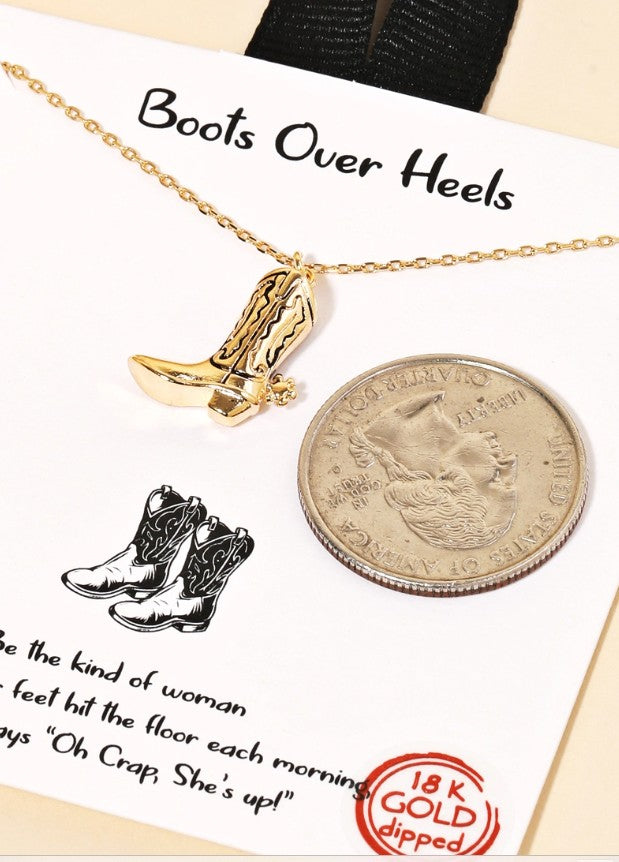 Gold Dipped Western Cowboy Boots Pendant Necklace