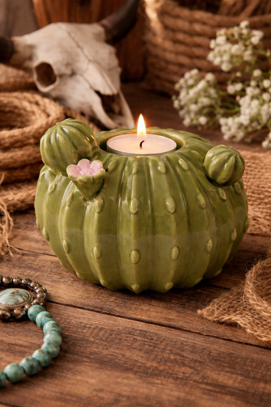Ceramic Barrel Cactus Candle Holder