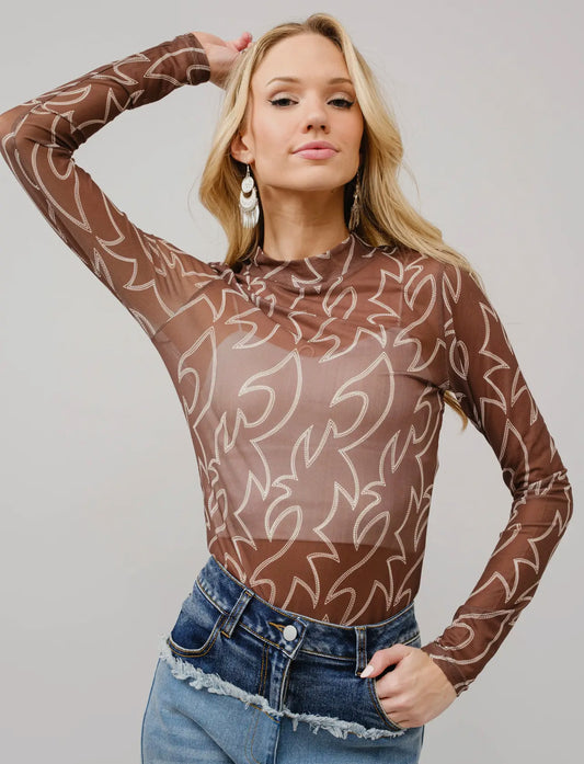 Boot Stitch Mesh Fitted Top