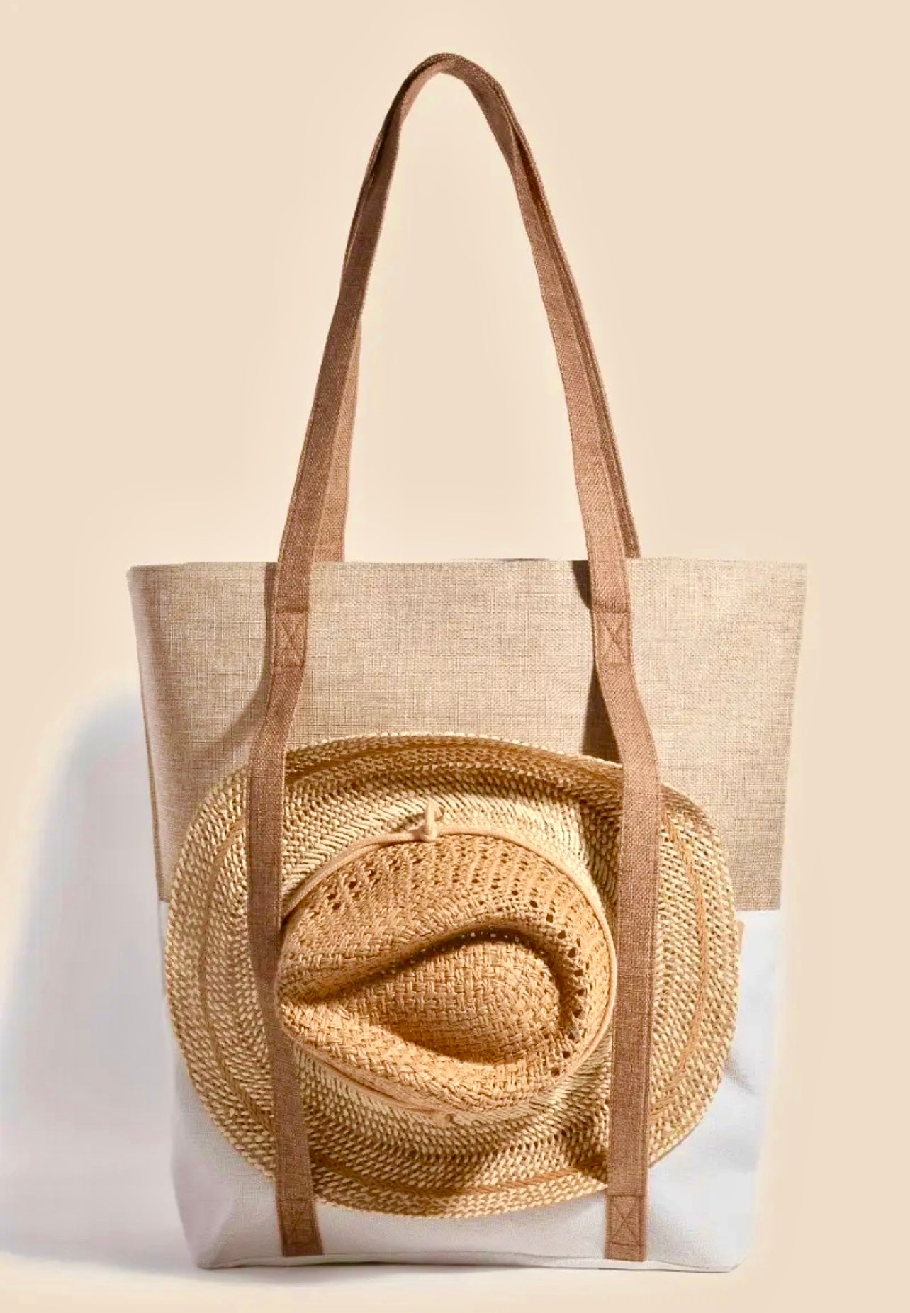 Large Two Tone Hat Carrier Canvas Tote Bag