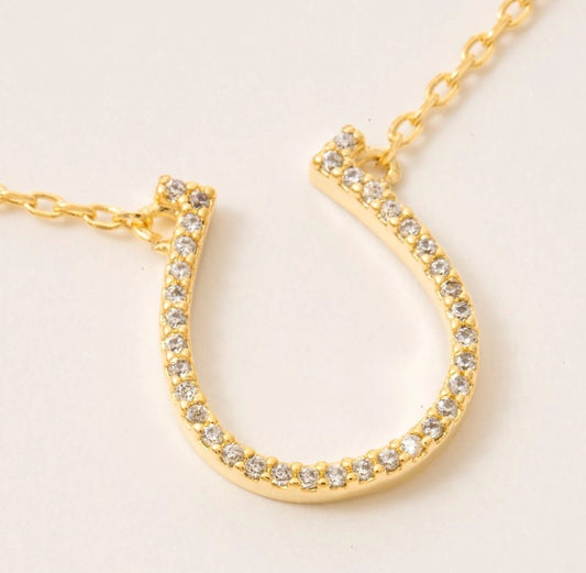 Gold Dipped Cz Pave Horse Shoe Pendant Necklace