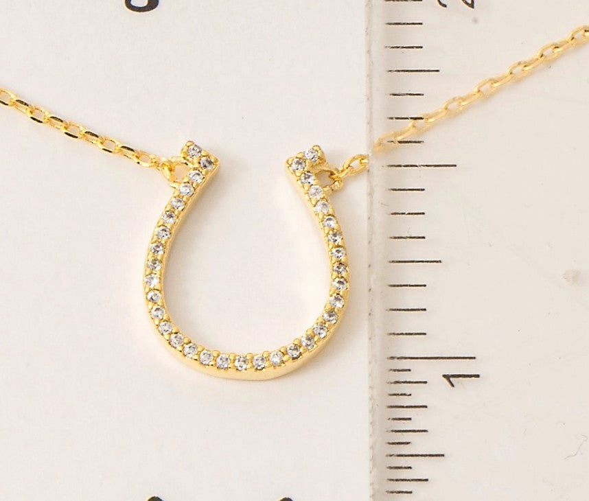 Gold Dipped Cz Pave Horse Shoe Pendant Necklace