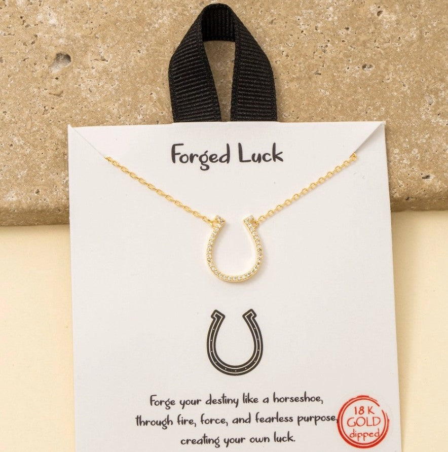 Gold Dipped Cz Pave Horse Shoe Pendant Necklace